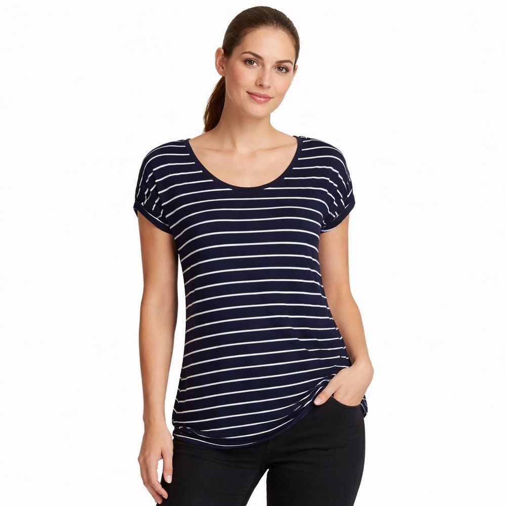Hollister Navy and White Striped Tee